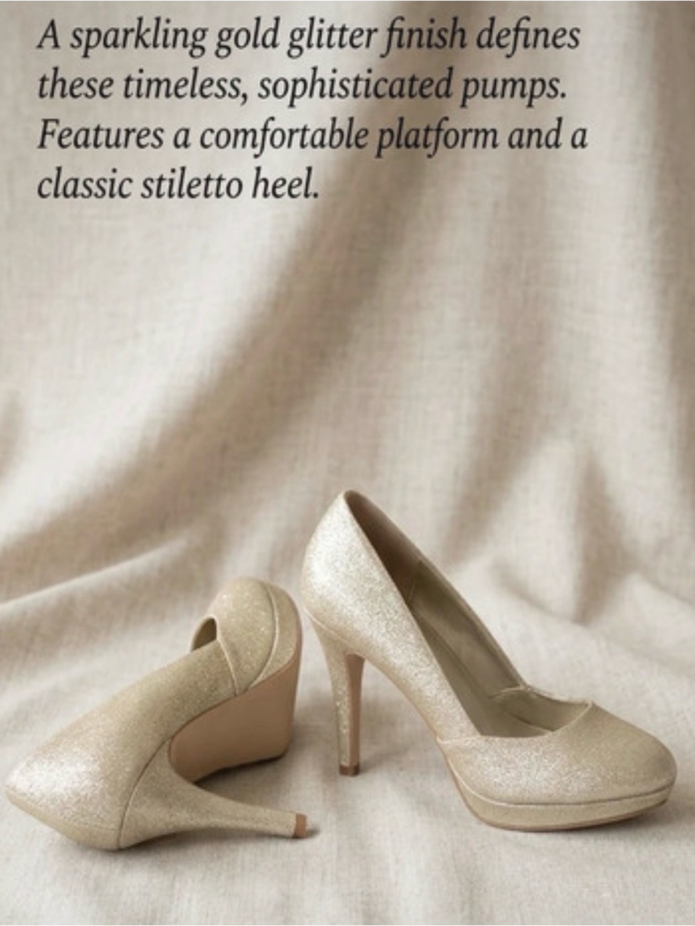 FIONI Clothing Gold Glitter Platform Stiletto Pumps